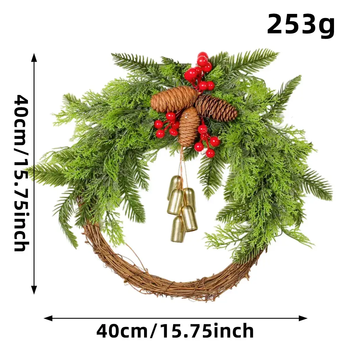 Super Factory Christmas Christmas Wreath Farmhouse Bohemian Wreath Bell Wreath Door Hanging - Image 2