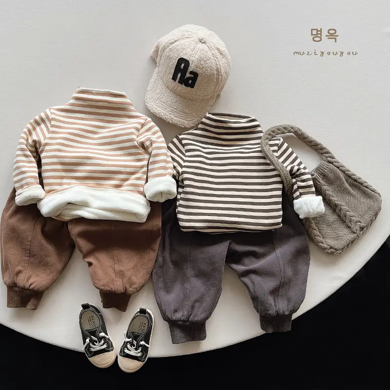 Winter Fleece Pants for Boys Girls Brown Beige Grey — feature 10