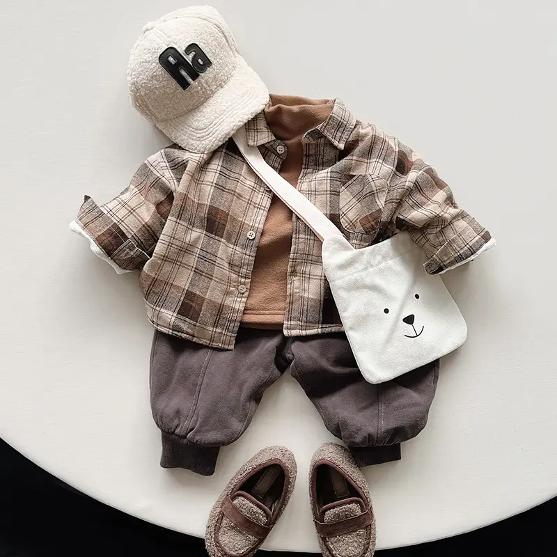 Winter Fleece Pants for Boys Girls Brown Beige Grey — feature 8