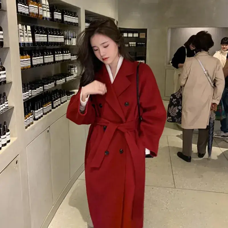 Women Woolen Double-Breasted Coat Black Mid-Length 2023 - Image 7