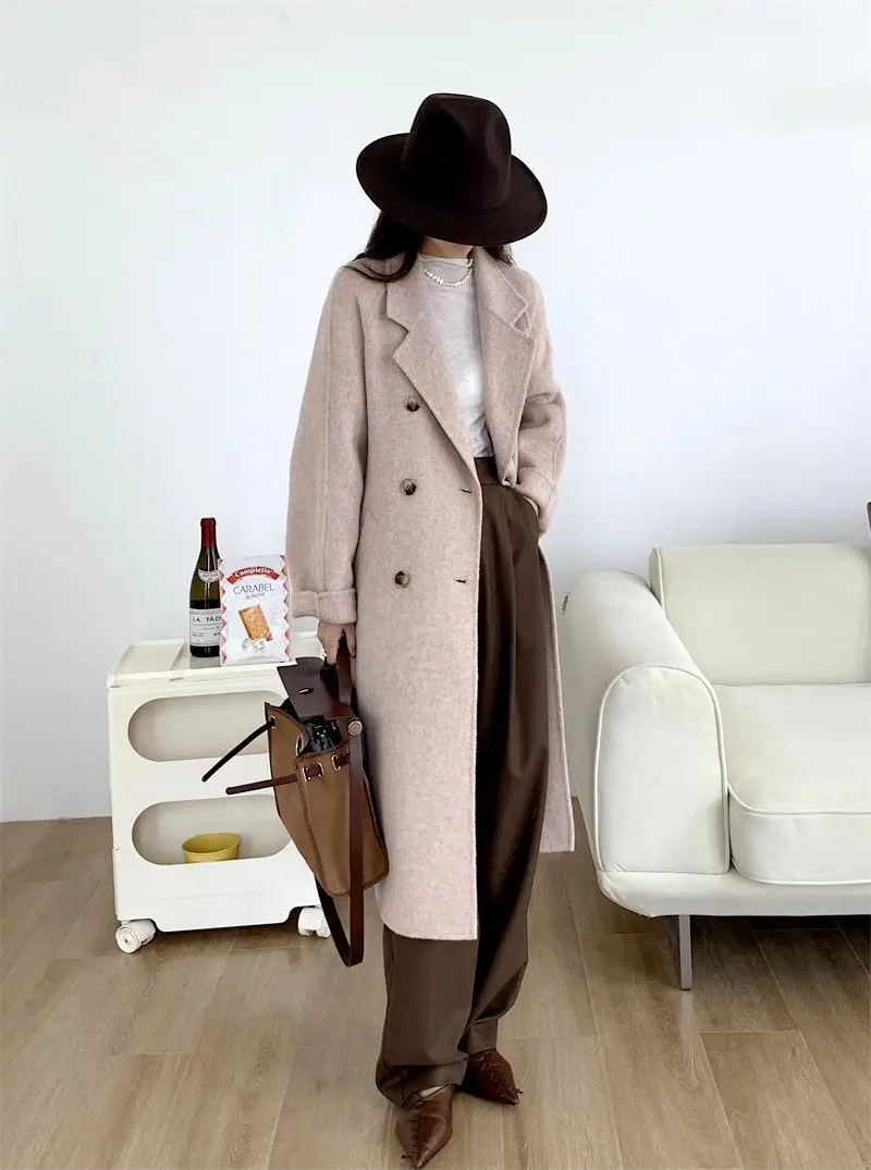 Women Woolen Double-Breasted Coat Black Mid-Length 2023 — feature 10