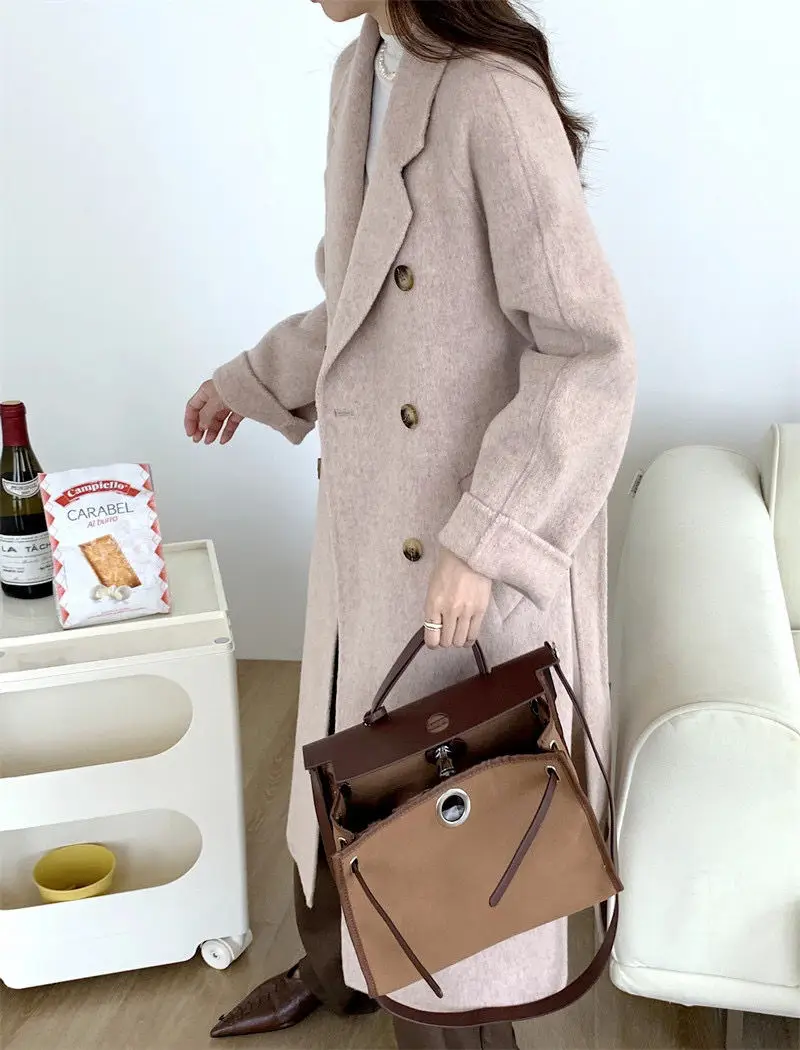 Women Woolen Double-Breasted Coat Black Mid-Length 2023 — feature 11