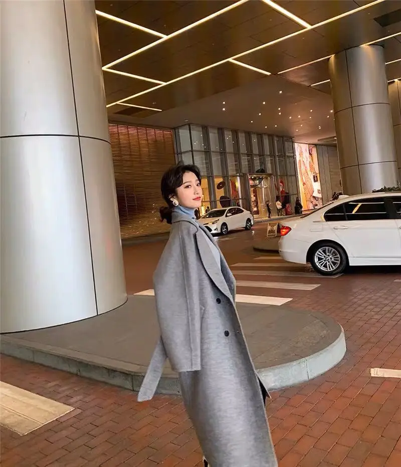 Women Woolen Double-Breasted Coat Black Mid-Length 2023 — feature 14