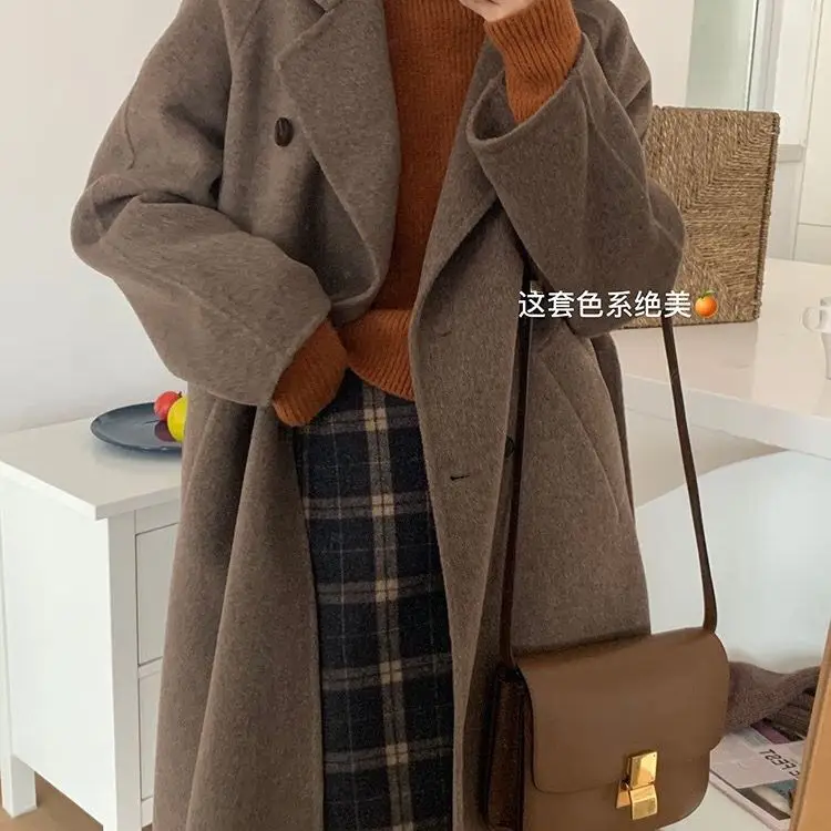 Women Woolen Double-Breasted Coat Black Mid-Length 2023 — feature 2