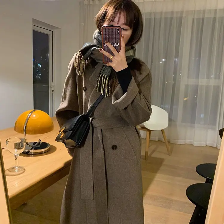 Women Woolen Double-Breasted Coat Black Mid-Length 2023 — feature 7