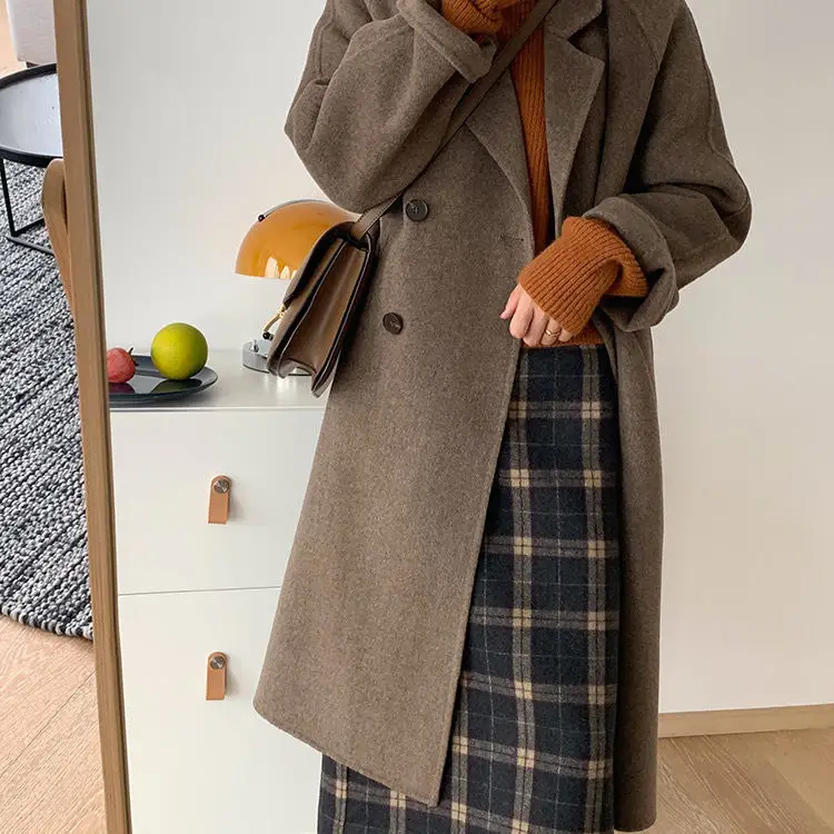 Women Woolen Double-Breasted Coat Black Mid-Length 2023 — feature 8