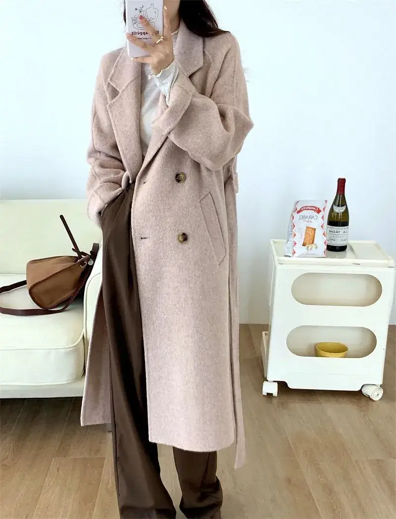 Women Woolen Double-Breasted Coat Black Mid-Length 2023 - Image 4