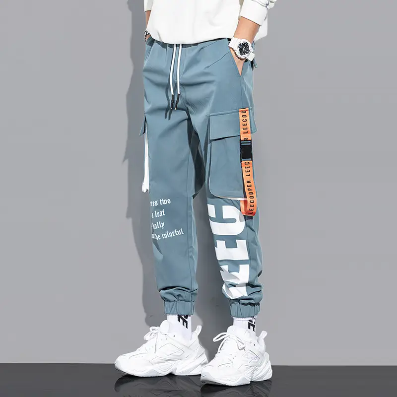 Men Black Multi-Pocket Letter Croc Pants - Image 5