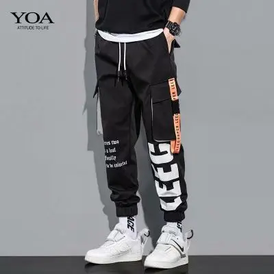 Men Black Multi-Pocket Letter Croc Pants - Image 6