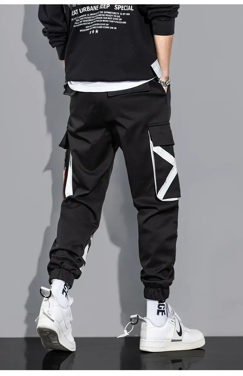 Men Black Multi-Pocket Letter Croc Pants — feature 10