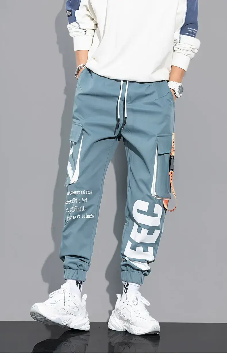 Men Black Multi-Pocket Letter Croc Pants — feature 12