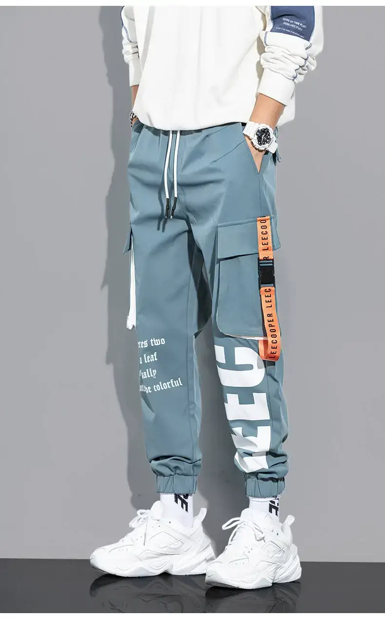 Men Black Multi-Pocket Letter Croc Pants — feature 13