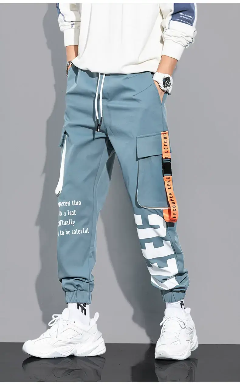 Men Black Multi-Pocket Letter Croc Pants — feature 14