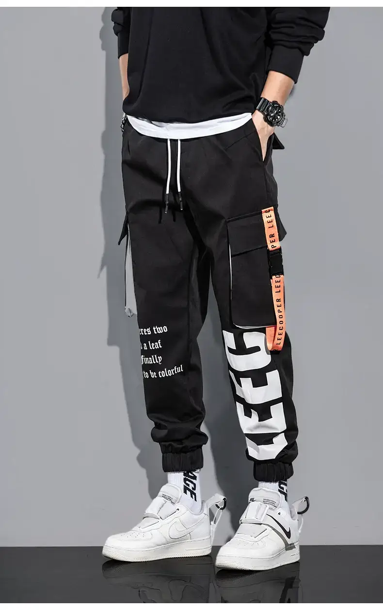 Men Black Multi-Pocket Letter Croc Pants — feature 3