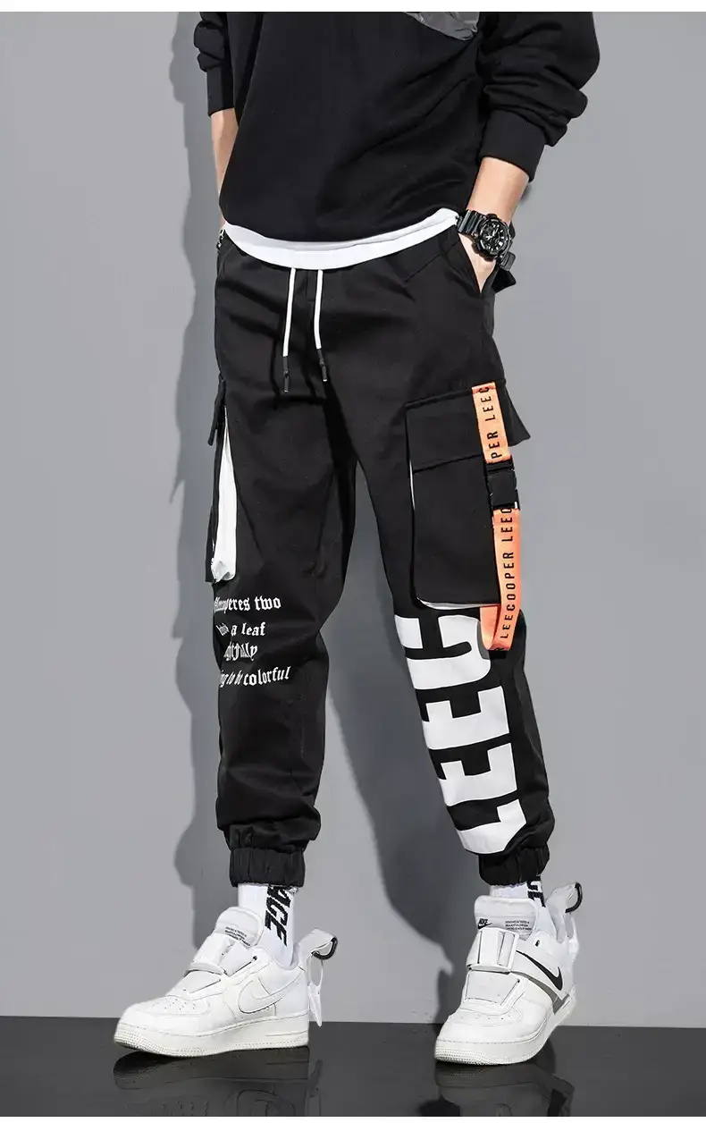 Men Black Multi-Pocket Letter Croc Pants — feature 6