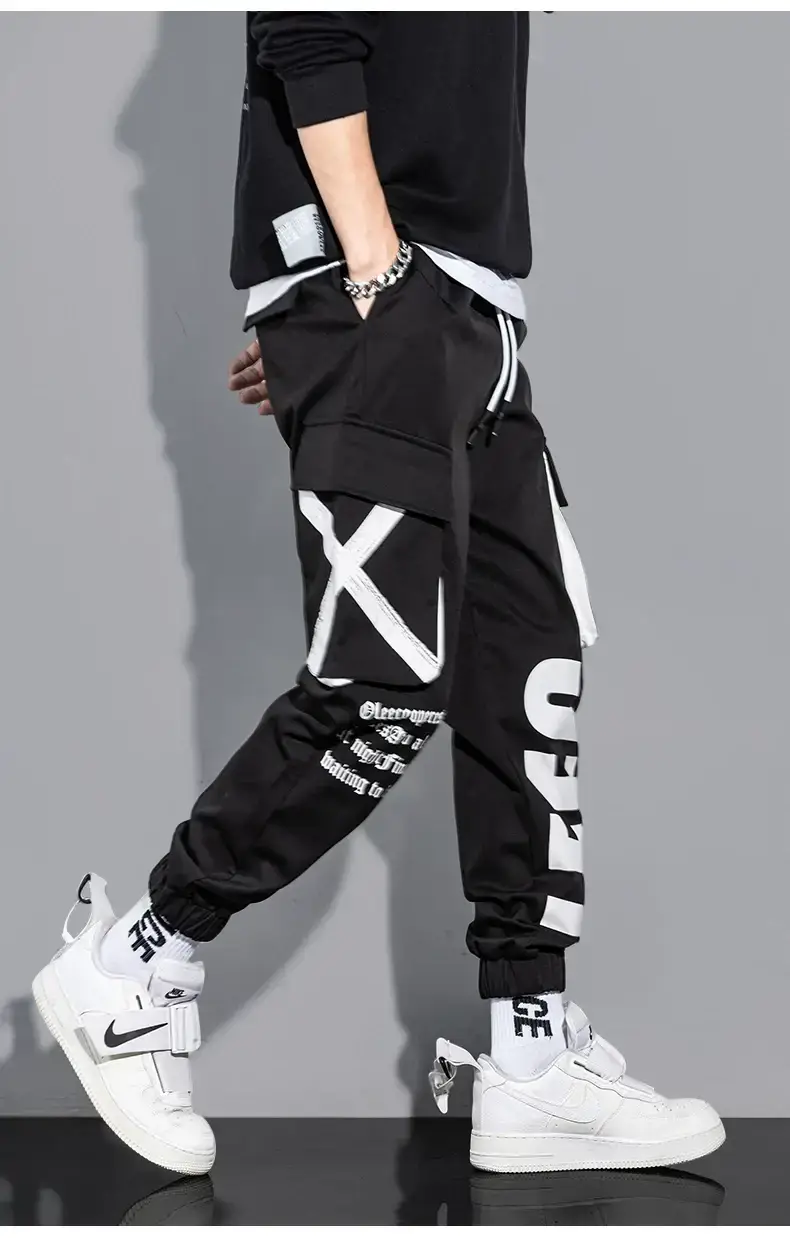 Men Black Multi-Pocket Letter Croc Pants — feature 7