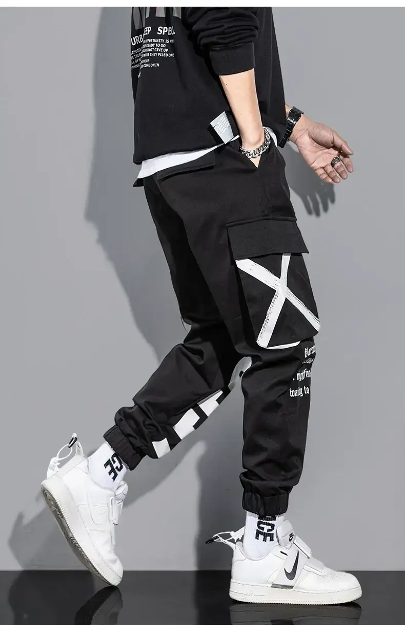 Men Black Multi-Pocket Letter Croc Pants — feature 8