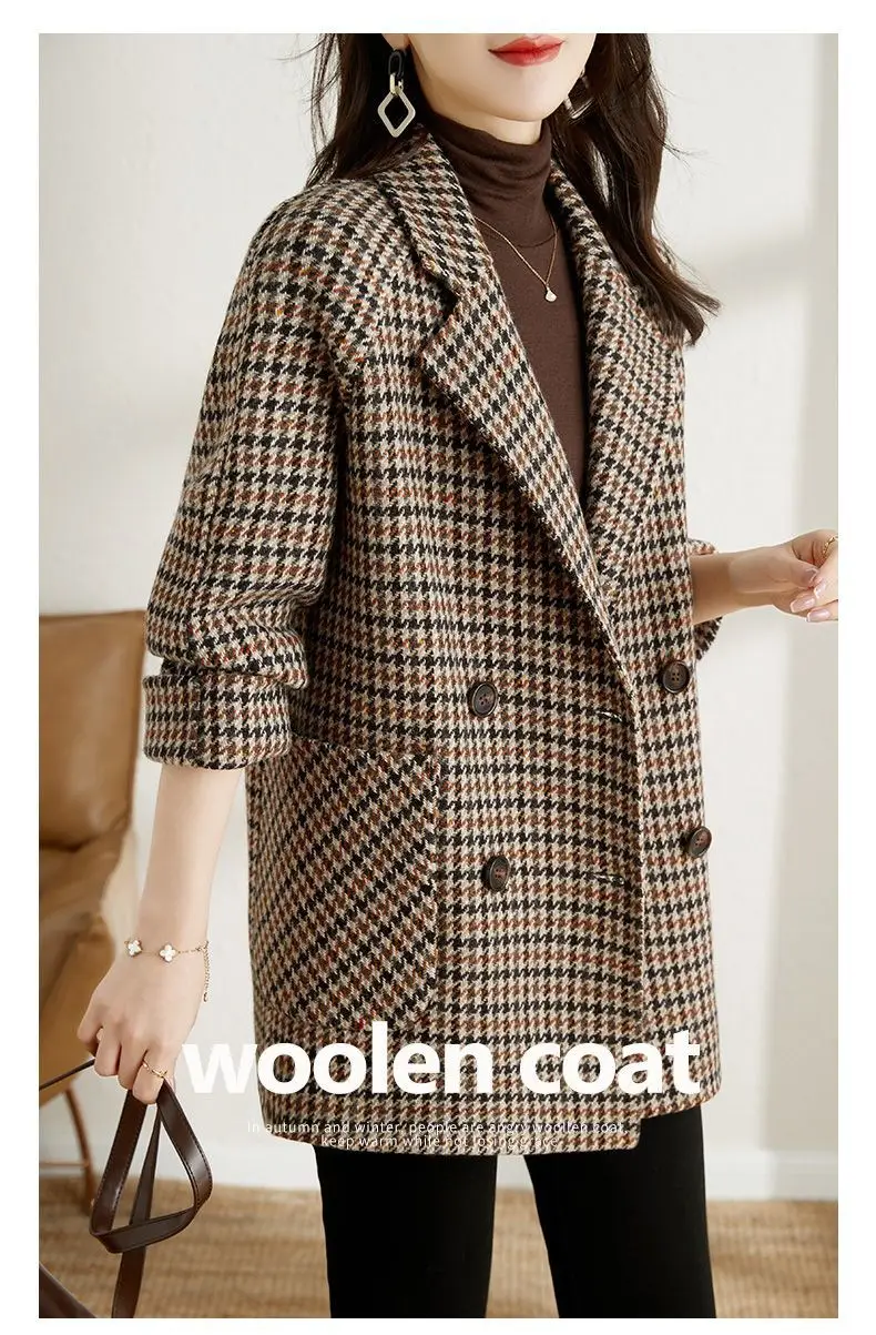 Women Houndstooth Woolen Jacket Autumn Winter Large — feature 10