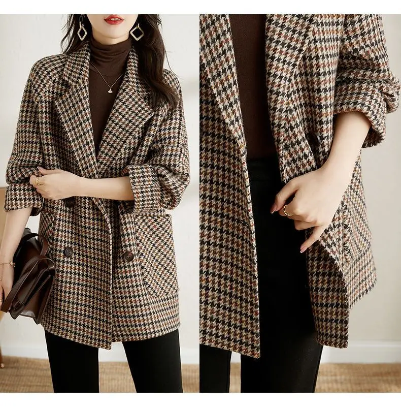Women Houndstooth Woolen Jacket Autumn Winter Large — feature 11