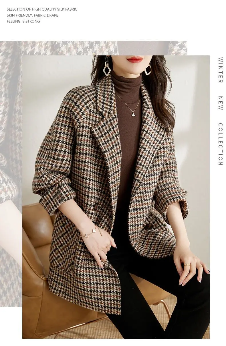 Women Houndstooth Woolen Jacket Autumn Winter Large — feature 12