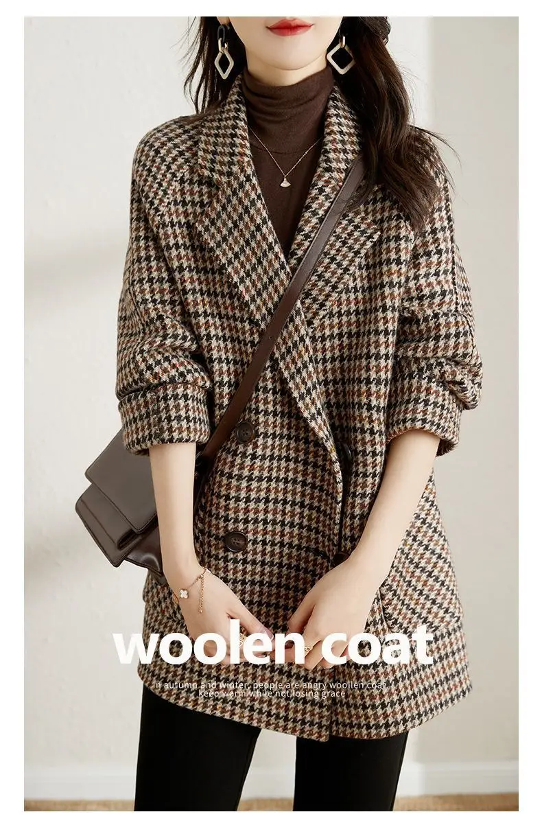 Women Houndstooth Woolen Jacket Autumn Winter Large — feature 13