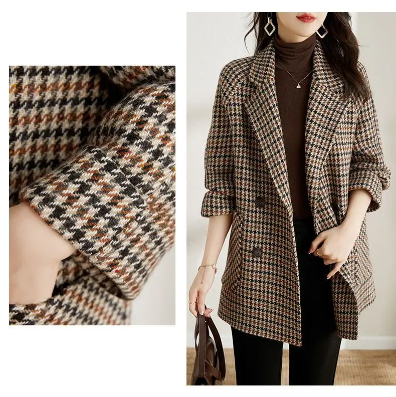 Women Houndstooth Woolen Jacket Autumn Winter Large — feature 14