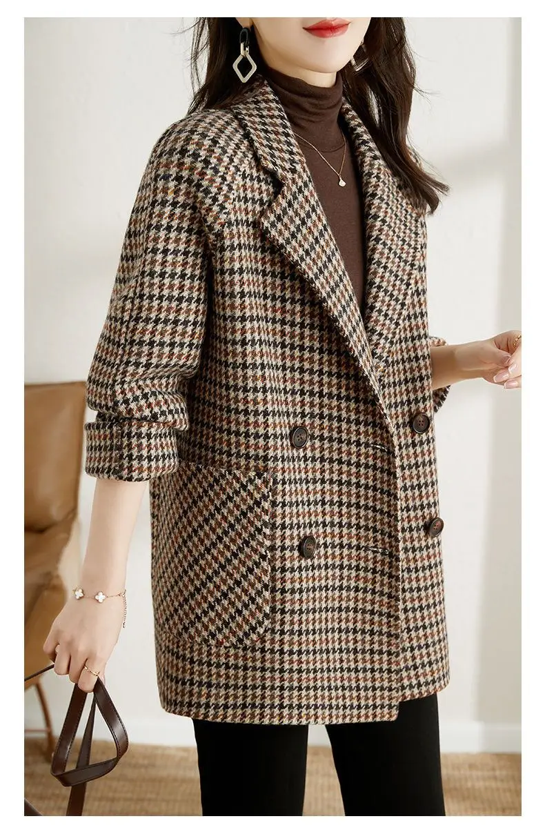 Women Houndstooth Woolen Jacket Autumn Winter Large — feature 15