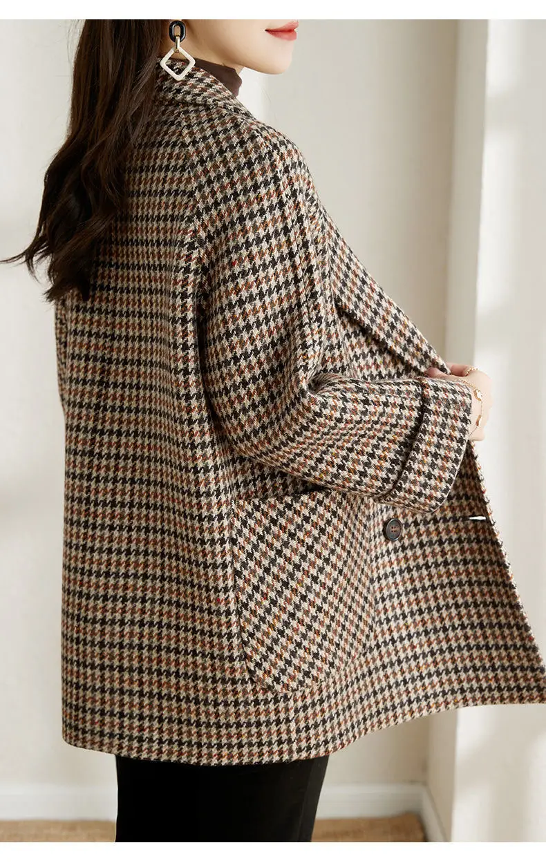 Women Houndstooth Woolen Jacket Autumn Winter Large — feature 16