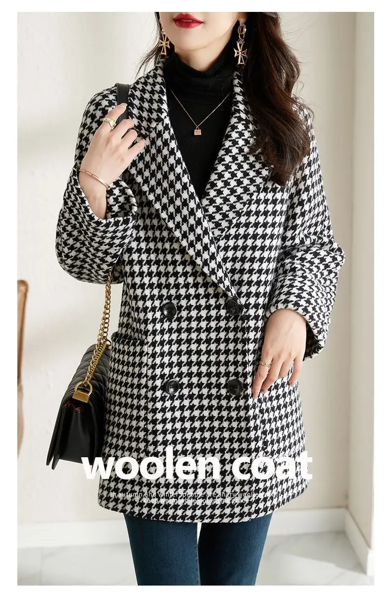 Women Houndstooth Woolen Jacket Autumn Winter Large — feature 19