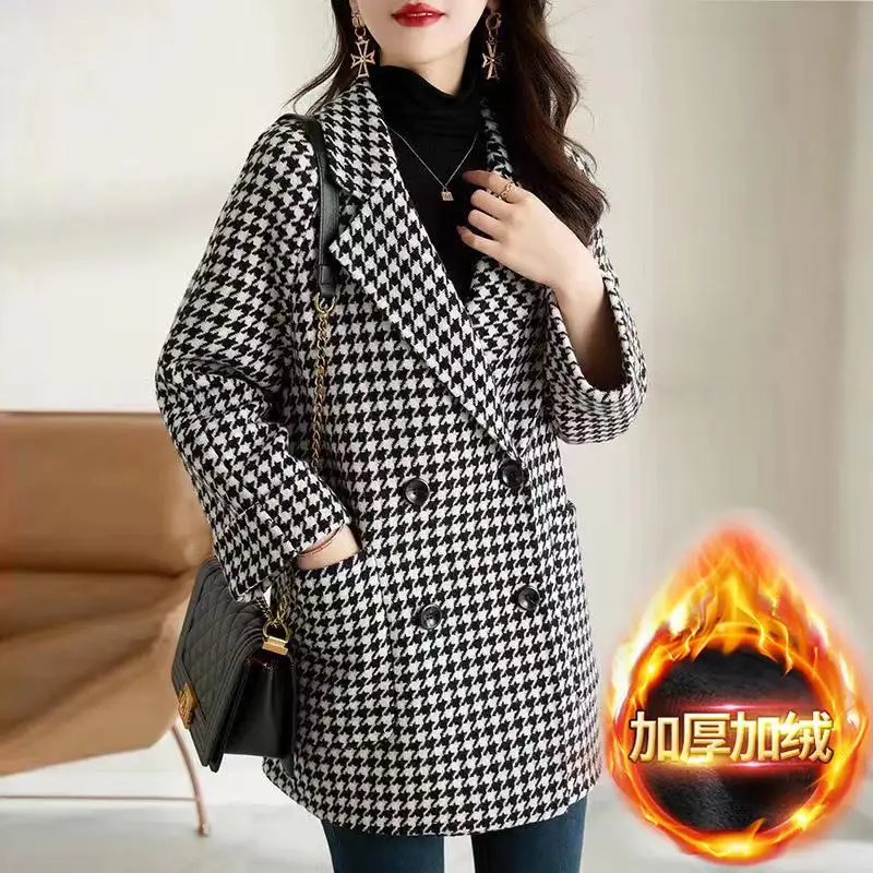 Women Houndstooth Woolen Jacket Autumn Winter Large — feature 2