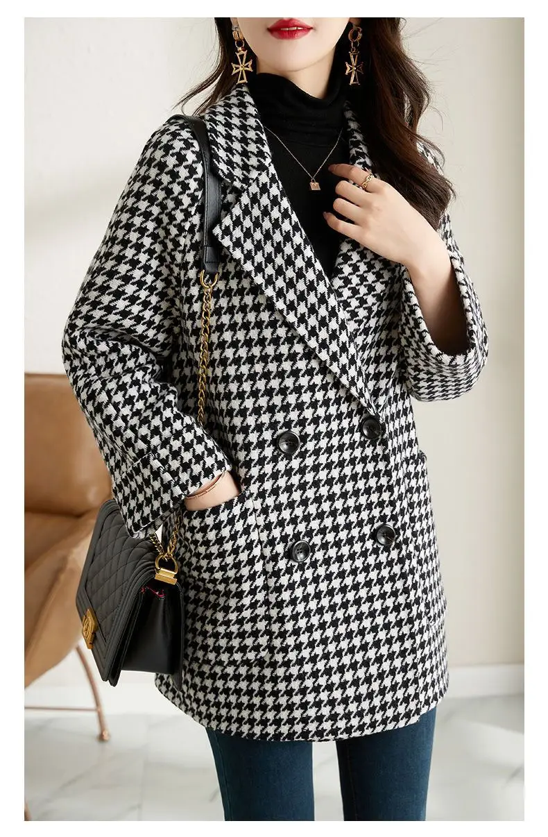 Women Houndstooth Woolen Jacket Autumn Winter Large — feature 20