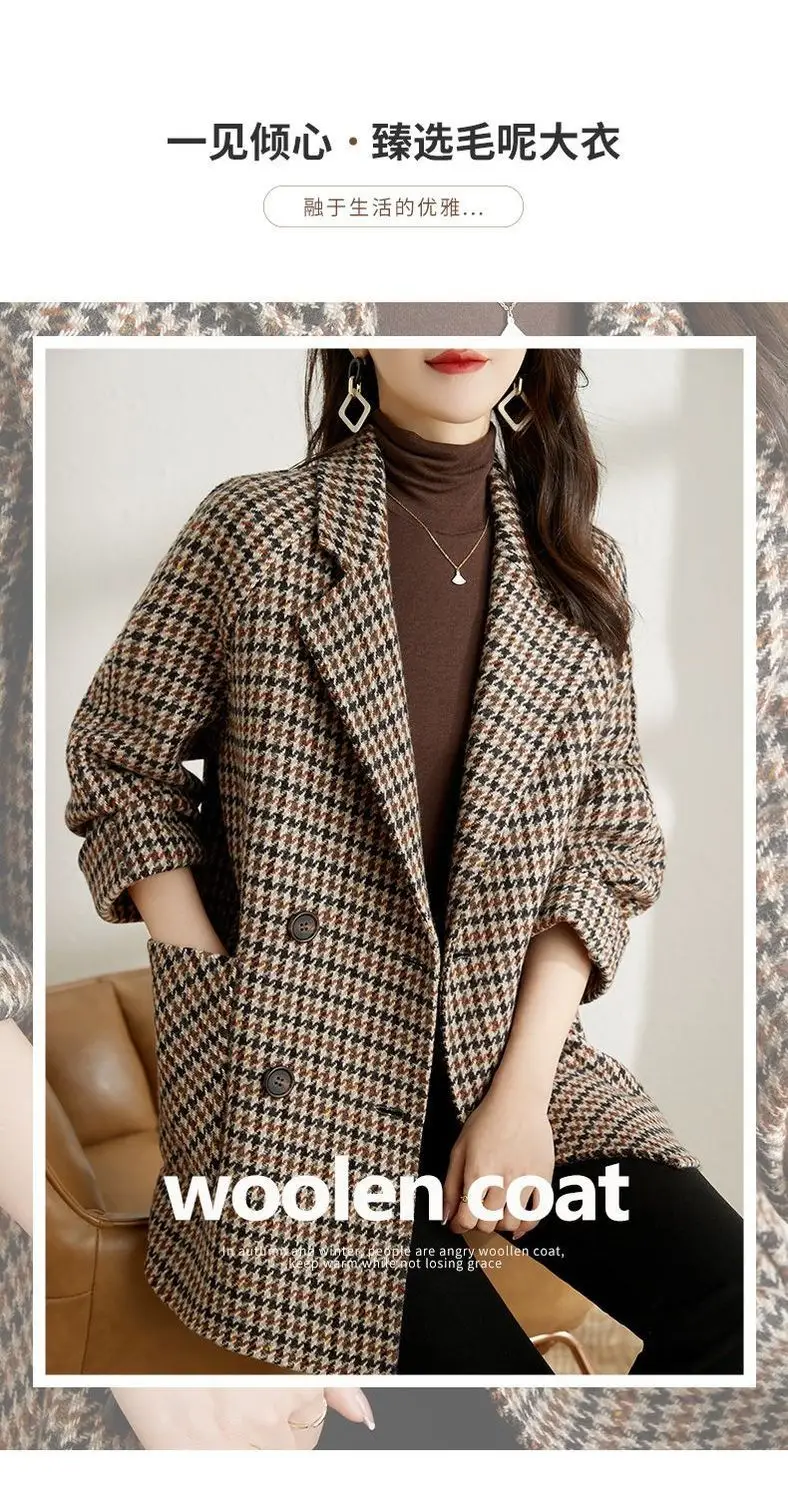 Women Houndstooth Woolen Jacket Autumn Winter Large — feature 4