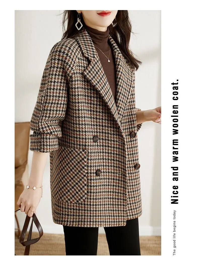 Women Houndstooth Woolen Jacket Autumn Winter Large — feature 5