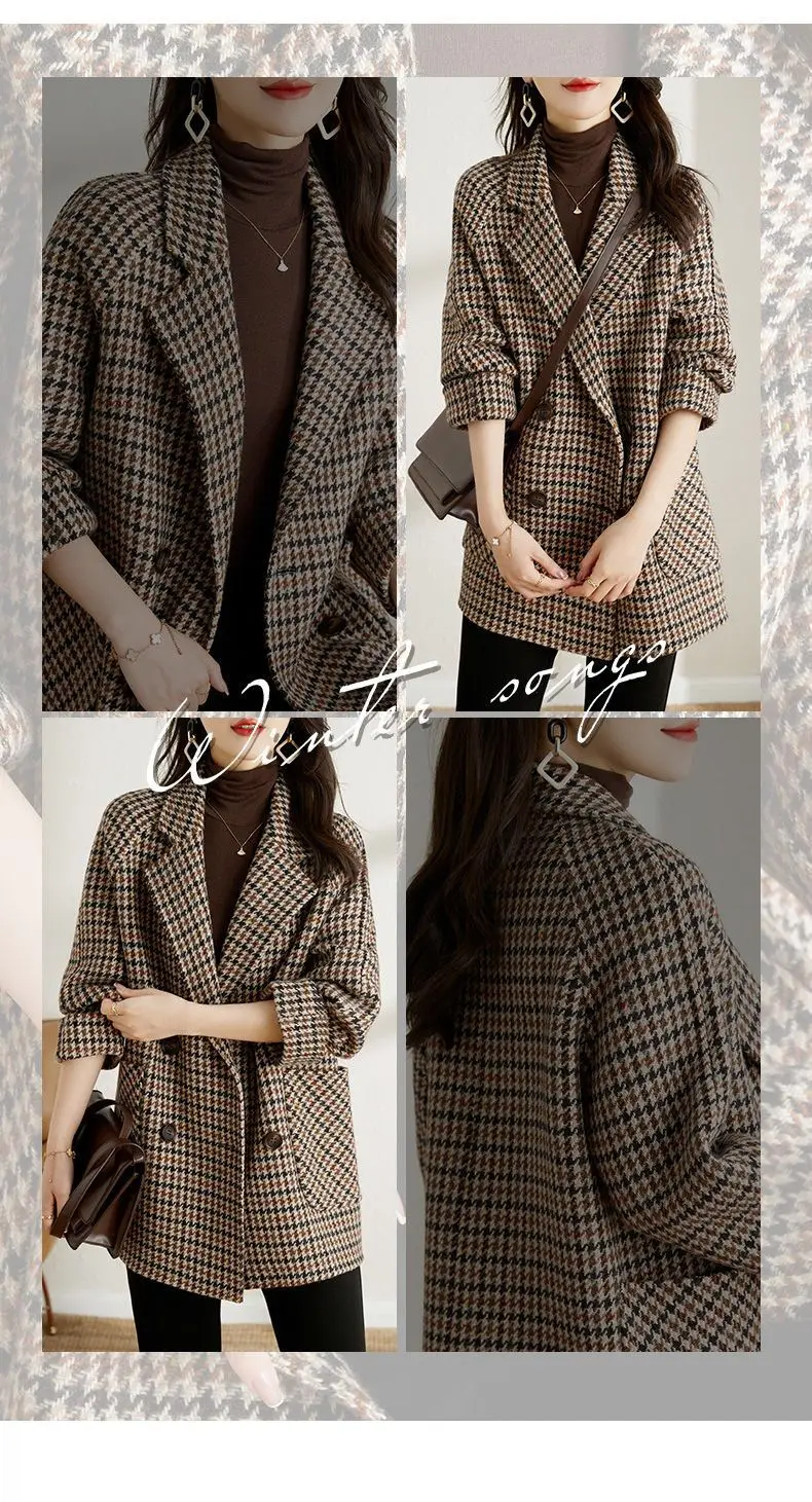 Women Houndstooth Woolen Jacket Autumn Winter Large — feature 7