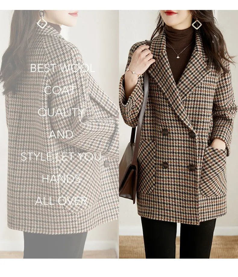 Women Houndstooth Woolen Jacket Autumn Winter Large — feature 8