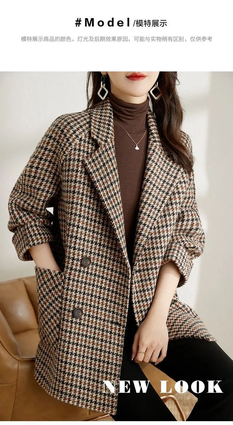 Women Houndstooth Woolen Jacket Autumn Winter Large — feature 9