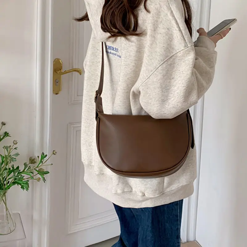 Brown Textured Shoulder Crossbody Bag for Women 2026