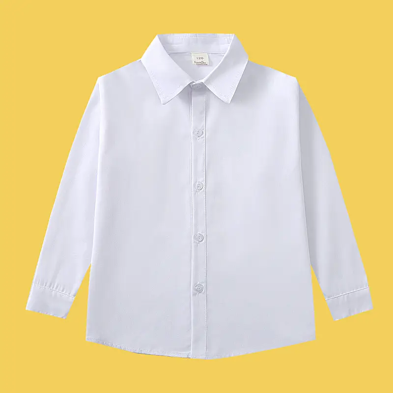 White Long Sleeve Button-Down Shirt for Girls Boys