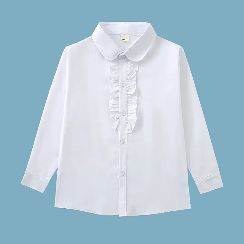 White Long Sleeve Button-Down Shirt for Girls Boys