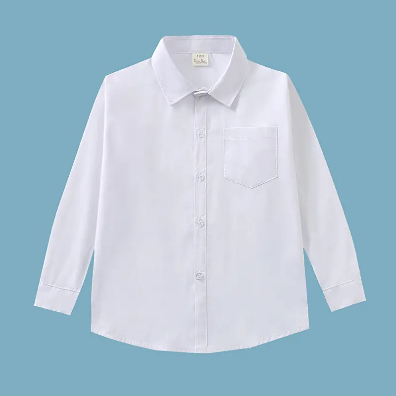 White Long Sleeve Button-Down Shirt for Girls Boys
