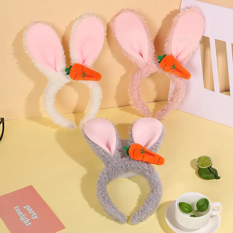 Plush Rabbit Ears Headband White Pink Bow Decor - Image 44