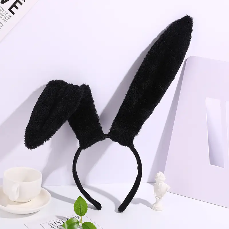 Plush Rabbit Ears Headband White Pink Bow Decor - Image 15