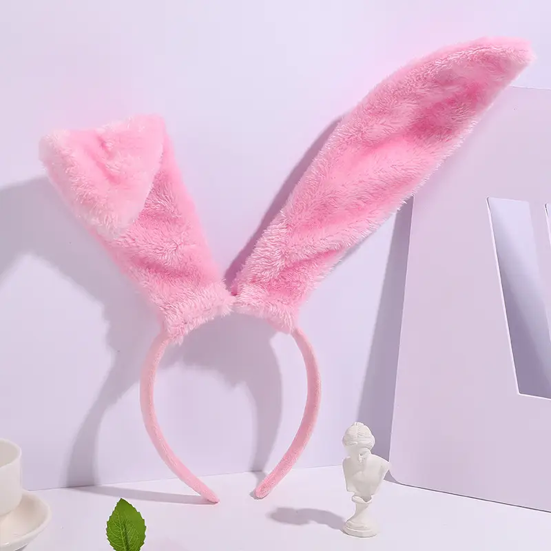 Plush Rabbit Ears Headband White Pink Bow Decor - Image 16