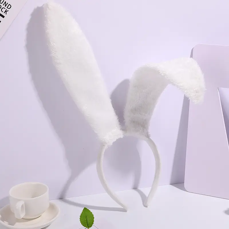 Plush Rabbit Ears Headband White Pink Bow Decor - Image 17