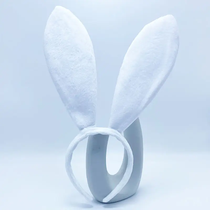 Plush Rabbit Ears Headband White Pink Bow Decor - Image 20