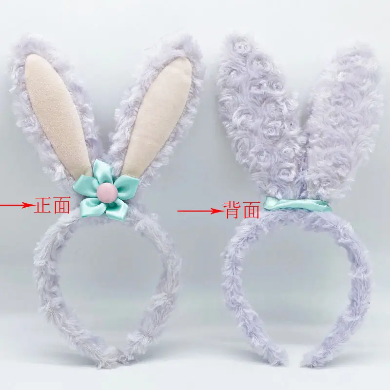 Plush Rabbit Ears Headband White Pink Bow Decor - Image 21