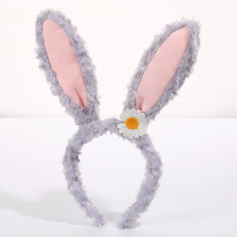 Plush Rabbit Ears Headband White Pink Bow Decor - Image 22