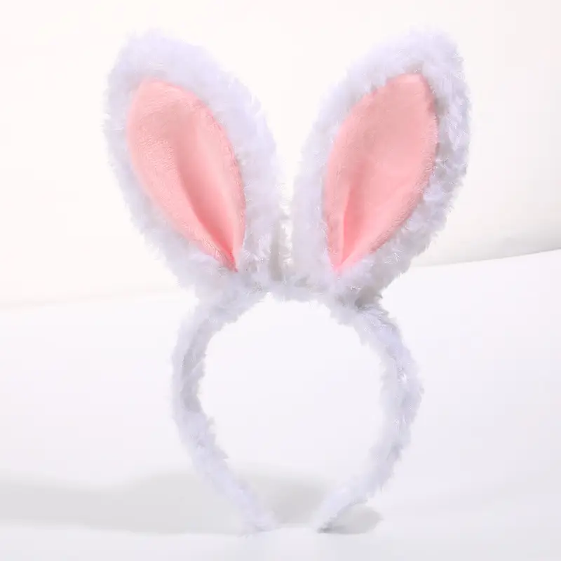 Plush Rabbit Ears Headband White Pink Bow Decor - Image 23