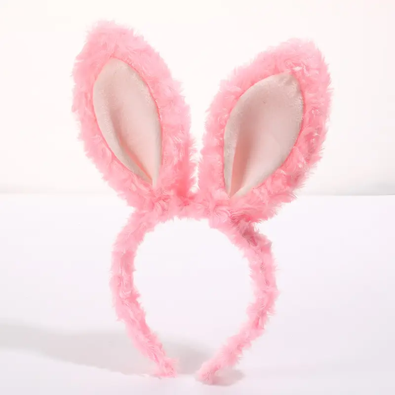 Plush Rabbit Ears Headband White Pink Bow Decor - Image 24