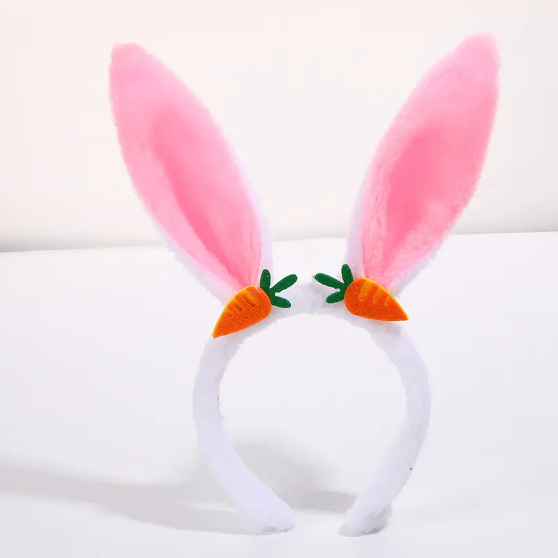 Plush Rabbit Ears Headband White Pink Bow Decor - Image 27